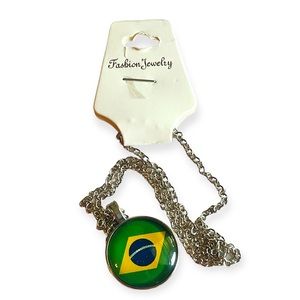 NEW Brazil Flag Silver Tone Charm Necklace Casual Fashion Jewelry Brasil Unisex